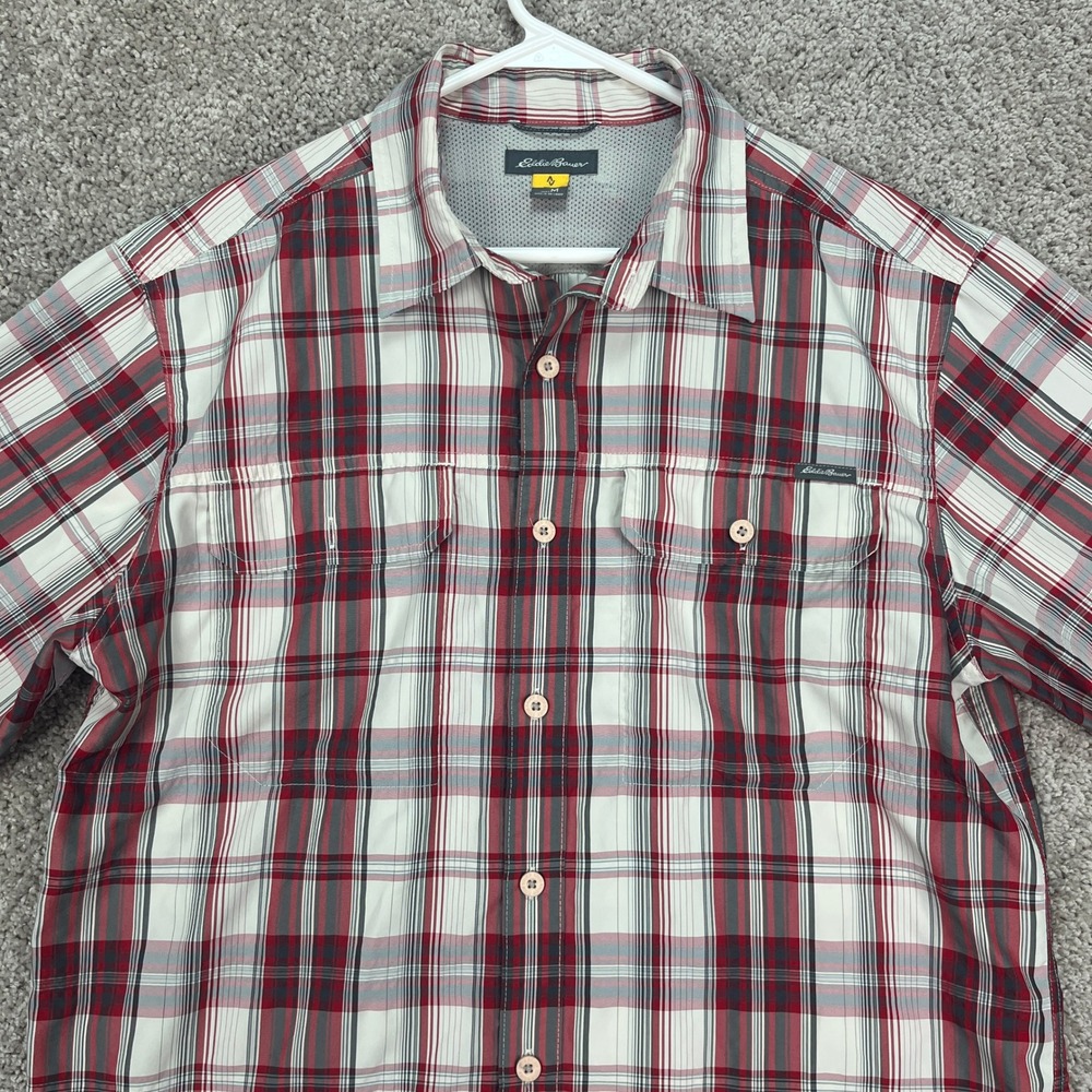 Eddie‎ Bauer Mens Plaid Short Sleeve Shirt Button Up Size M Outdoor Casual FLAW